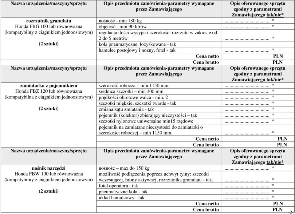 .. * regulacja ilości wysypu i szerokości rozrzutu w zakresie od 2 do 5 metrów... * koła pneumatyczne, łożyskowane - tak hamulec postojowy i nożny, fotel - tak... * szerokość robocza min 1150 mm,.