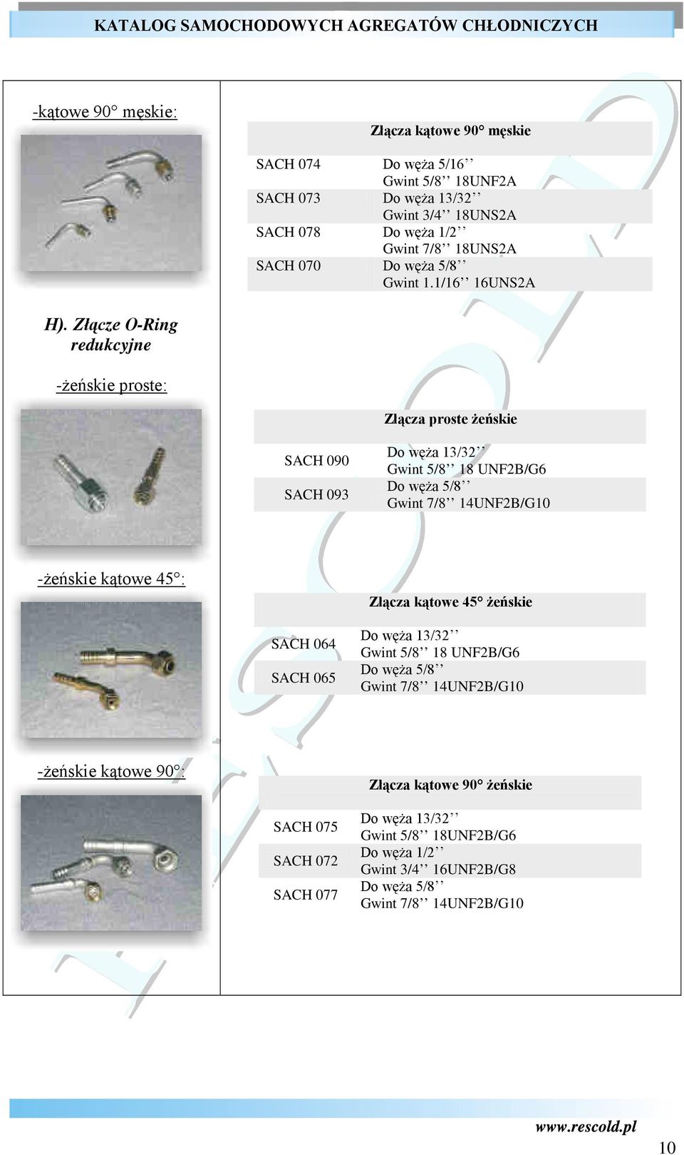 Złącze O-Ring redukcyjne -Ŝeńskie proste: Złącza proste Ŝeńskie SACH 090 SACH 093 Gwint 5/8 18 UNF2B/G6 Gwint 7/8 14UNF2B/G10