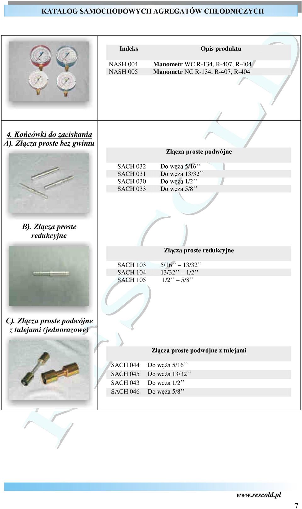 Złącza proste bez gwintu Złącza proste podwójne SACH 032 SACH 031 SACH 030 SACH 033 B).