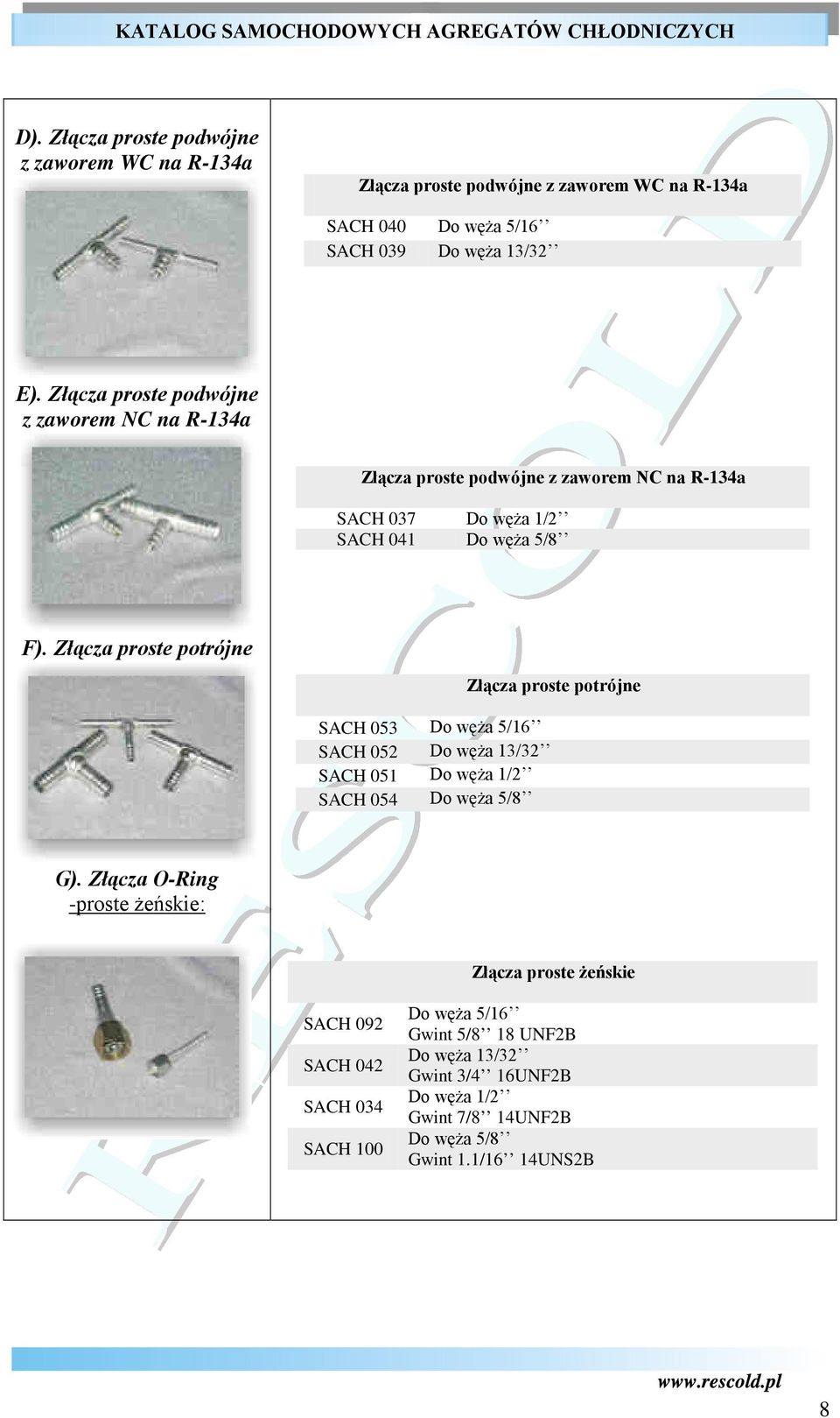 Złącza proste potrójne Złącza proste potrójne SACH 053 SACH 052 SACH 051 SACH 054 G).