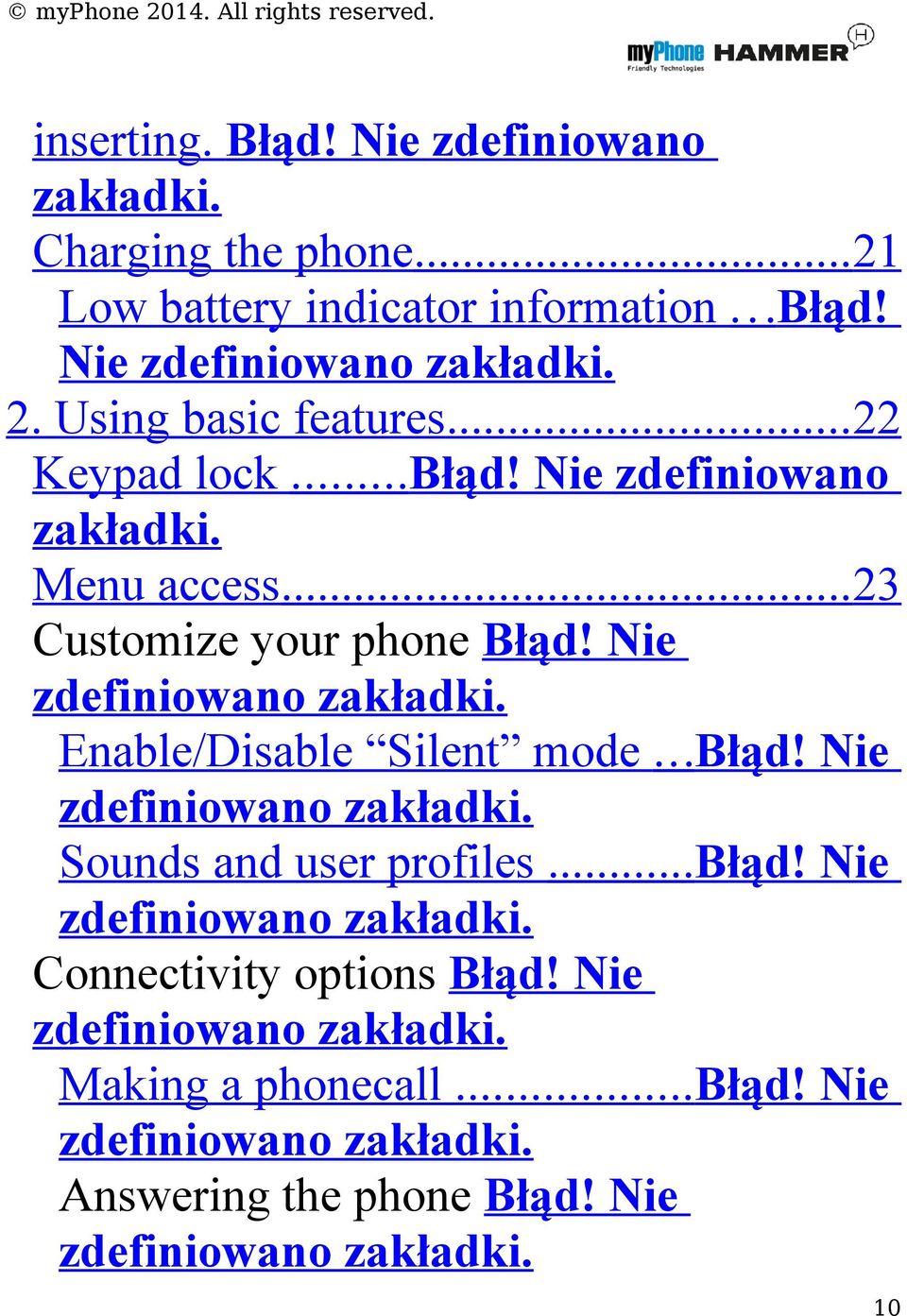 ..błąd! Nie zdefiniowano zakładki. Sounds and user profiles... Błąd! Nie zdefiniowano zakładki. Connectivity options Błąd!