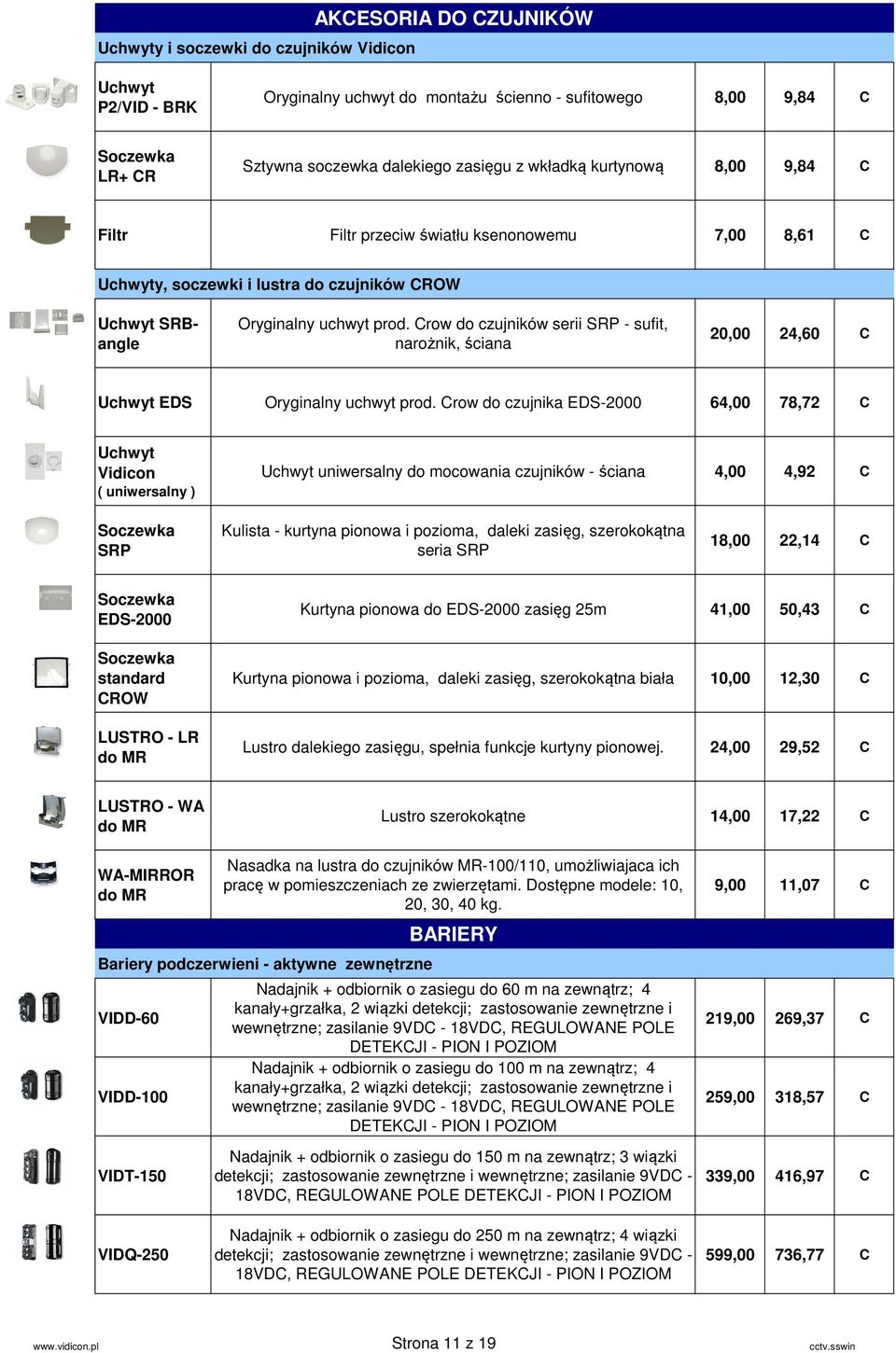 Crow do czujników serii SRP - sufit, narożnik, ściana 20,00 24,60 C Uchwyt EDS Oryginalny uchwyt prod.