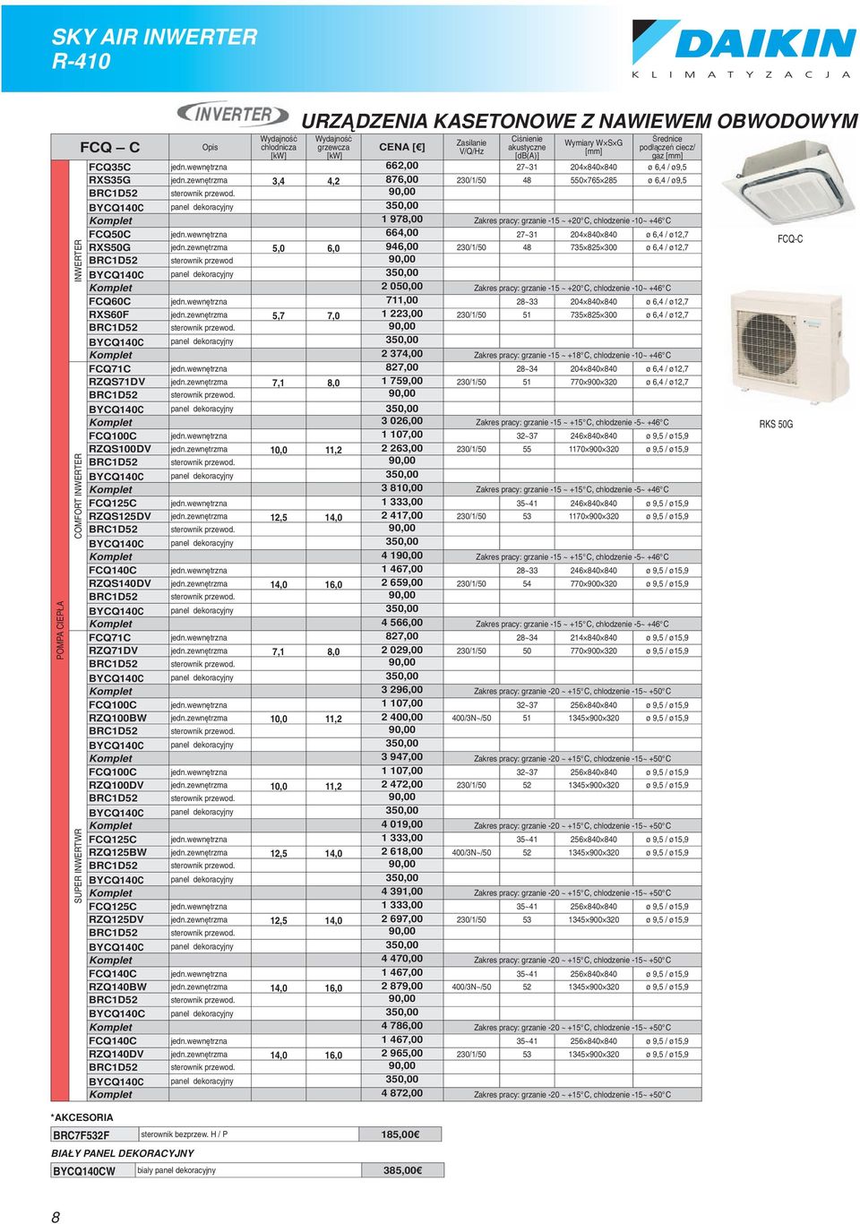 wewnętrzna 664,00 27~31 204 840 840 ø 6,4 / ø12,7 RXS50G jedn.