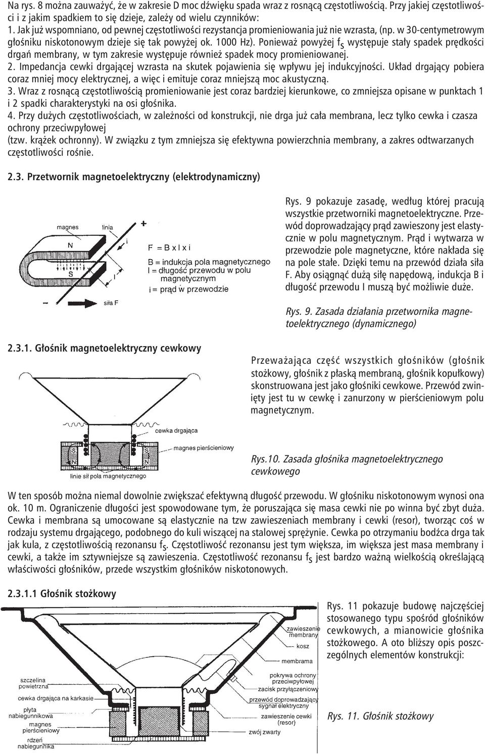 Ponieważ powyżej f s występuje stały spadek prędkości drgań membrany, w tym zakresie występuje również spadek mocy promieniowanej. 2.