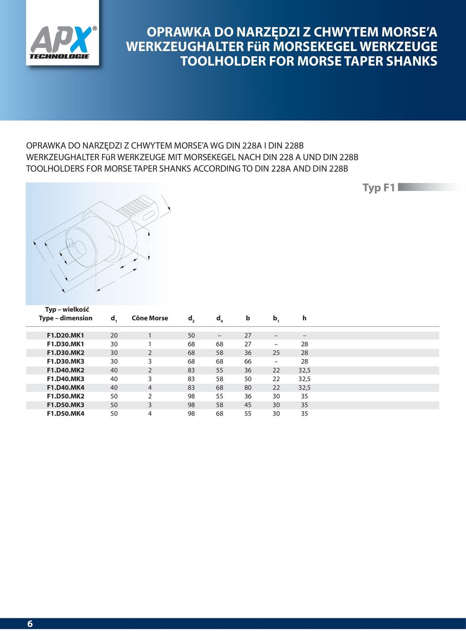 Type dimension d 1 Cône Morse d 2 d 4 h F1.D20.MK1 20 1 50 27 F1.D30.MK1 30 1 68 68 27 28 F1.D30.MK2 30 2 68 58 36 25 28 F1.D30.MK3 30 3 68 68 66 28 F1.D40.