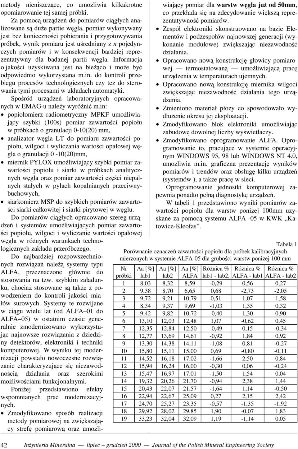 pomiarów i w konsekwencji bardziej reprezentatywny dla badanej partii węgla. Informacja o jakości uzyskiwana jest na bieżąco i może być odpowiednio wykorzystana m.in.