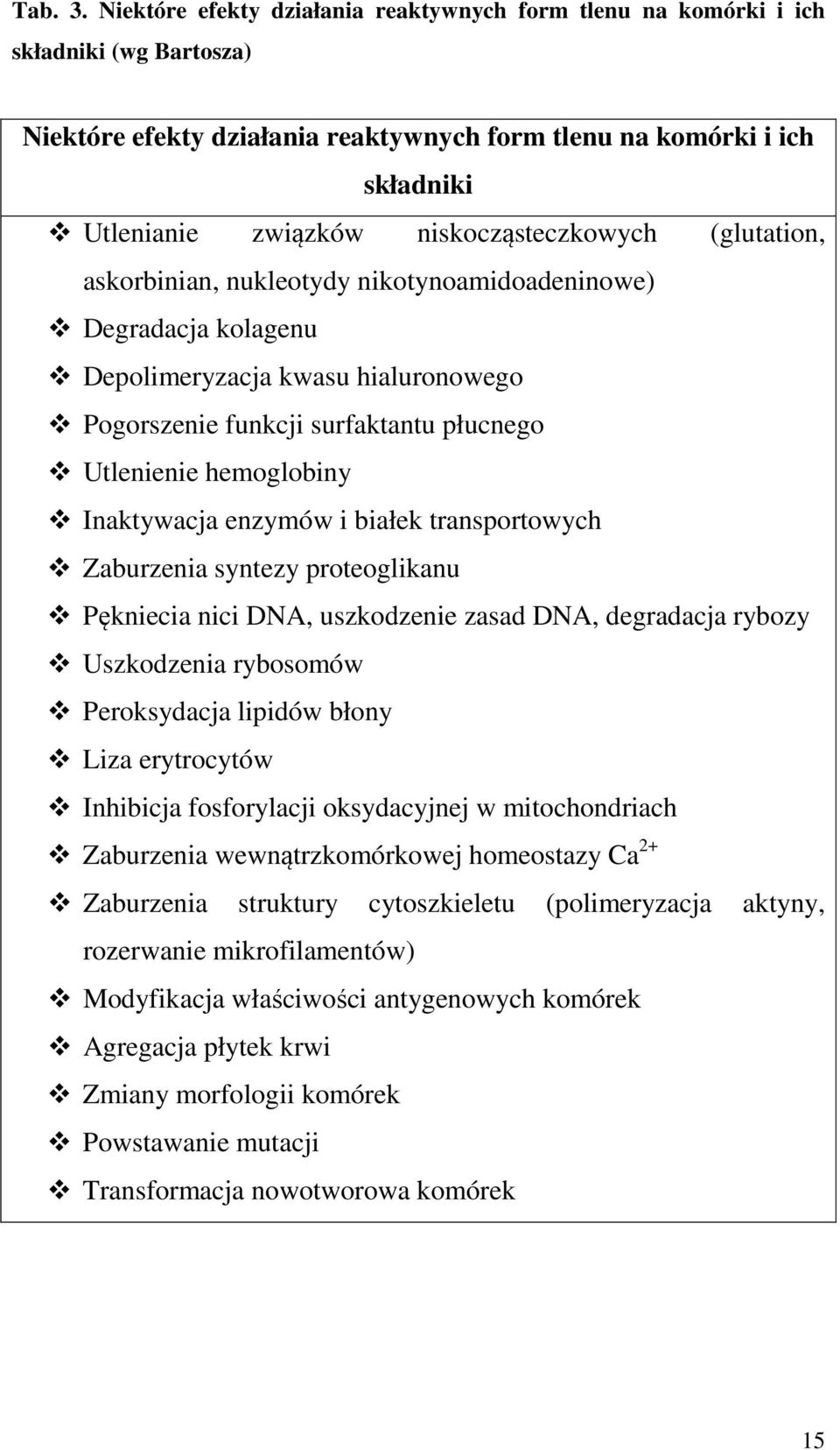 niskocząsteczkowych (glutation, askorbinian, nukleotydy nikotynoamidoadeninowe) Degradacja kolagenu Depolimeryzacja kwasu hialuronowego Pogorszenie funkcji surfaktantu płucnego Utlenienie hemoglobiny