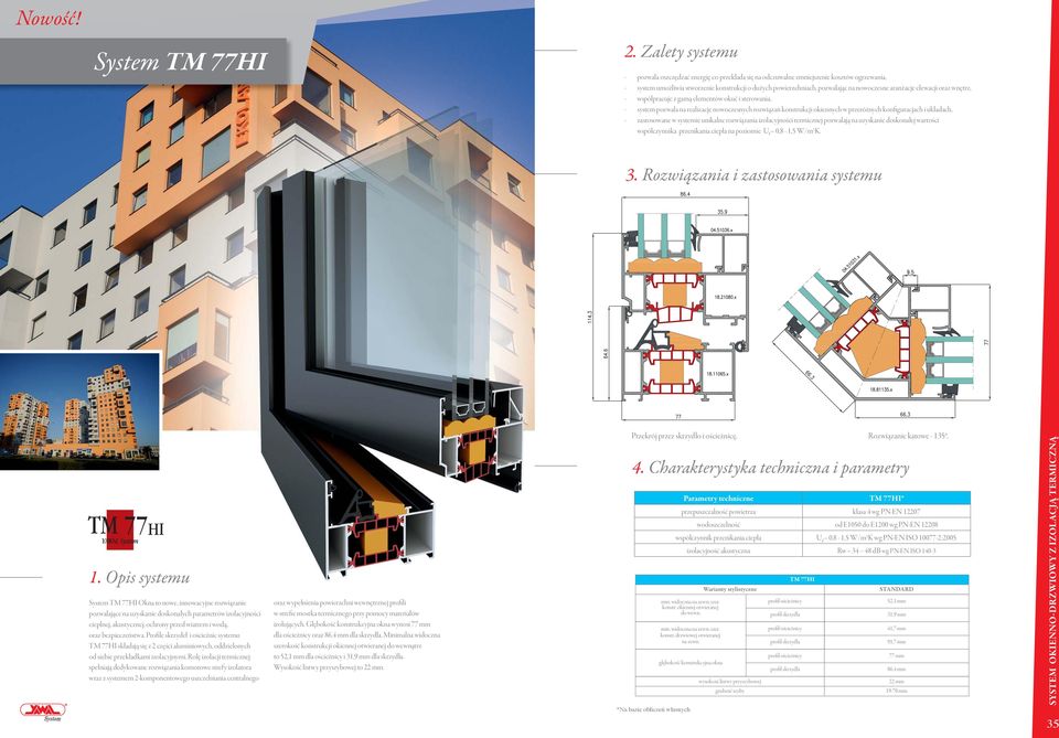 aranżacje elewacji oraz wnętrz, - współpracuje z gamą elementów okuć i sterowania, - system pozwala na realizacje nowoczesnych rozwiązań konstrukcji okiennych w przeróżnych konfiguracjach i układach,
