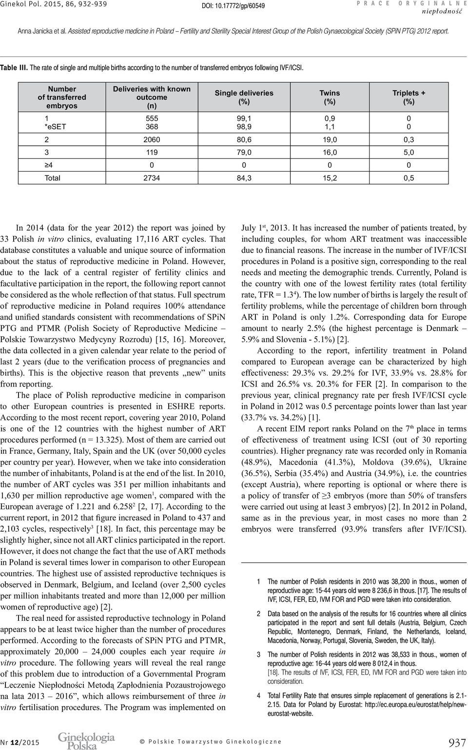 vitro in vitro 1 The number of Polish residents in 2010 was 38,200 in thous., women of reproductive age: 15-44 years old were 8 236,6 in thous. [17].