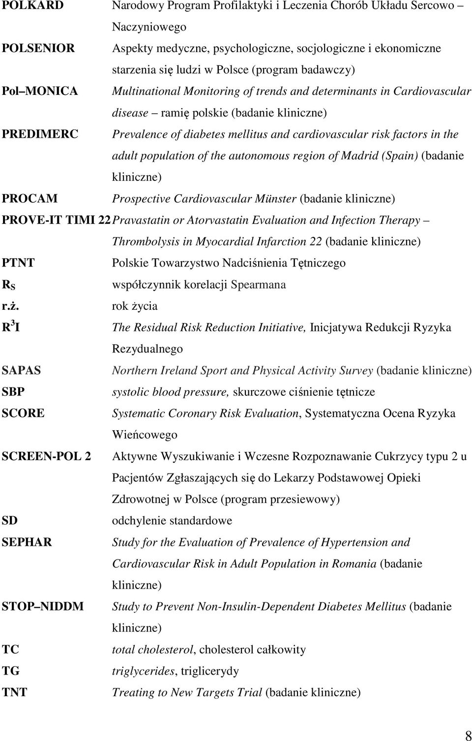 factors in the adult population of the autonomous region of Madrid (Spain) (badanie kliniczne) PROCAM Prospective Cardiovascular Münster (badanie kliniczne) PROVE-IT TIMI 22 Pravastatin or