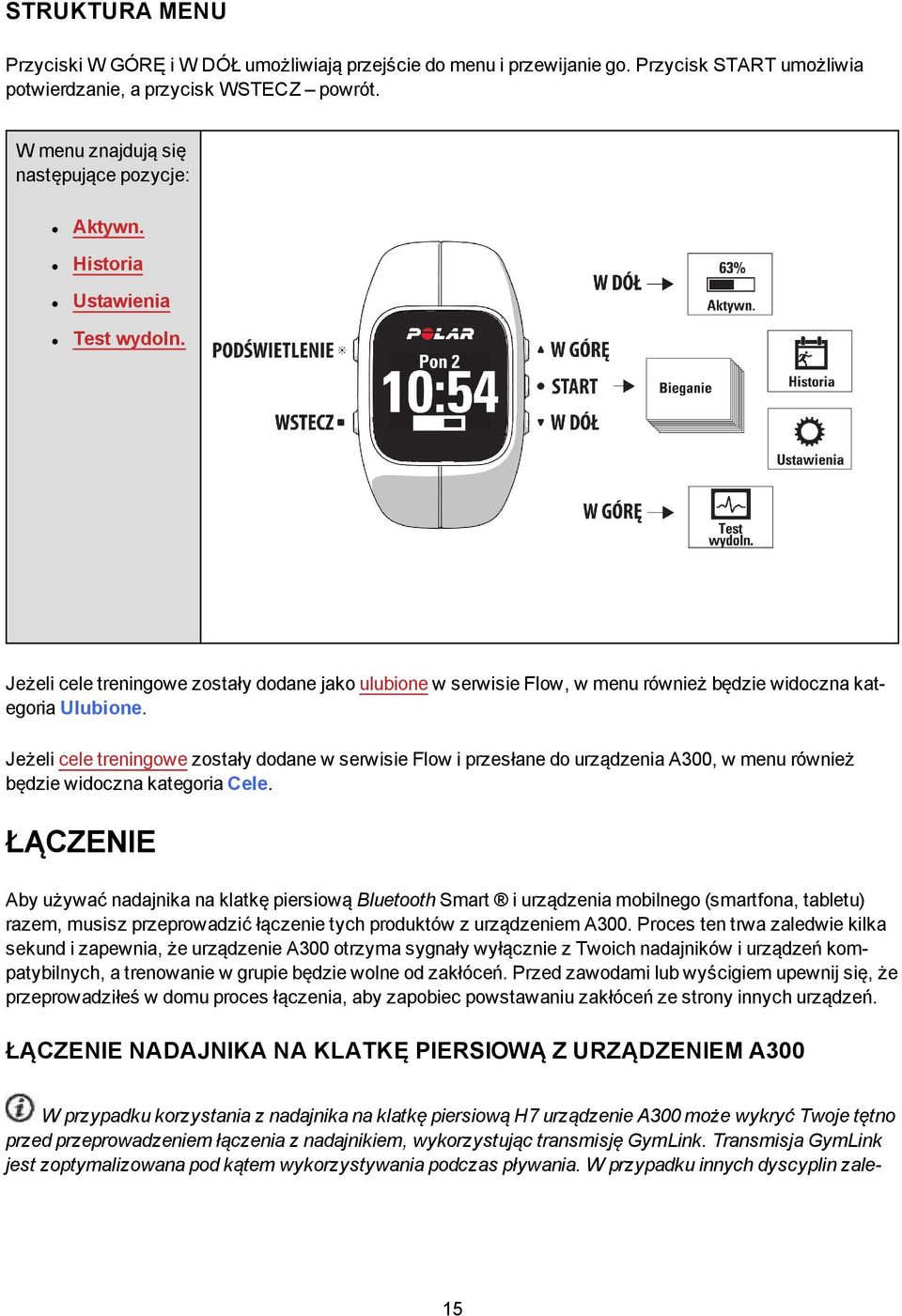 Jeżeli cele treningowe zostały dodane jako ulubione w serwisie Flow, w menu również będzie widoczna kategoria Ulubione.