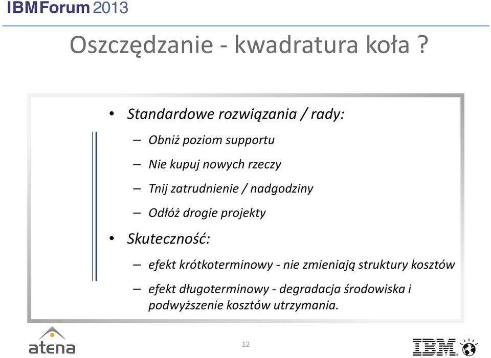 Tnij zatrudnienie / nadgodziny Odłóż drogie projekty Skuteczność: efekt