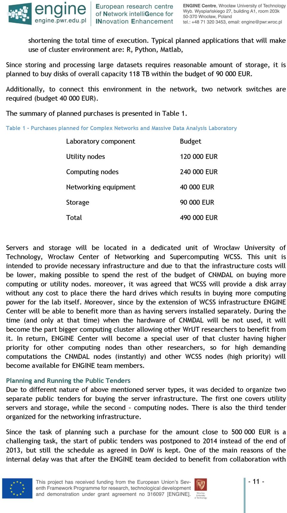 disks of overall capacity 118 TB within the budget of 90 000 EUR. Additionally, to connect this environment in the network, two network switches are required (budget 40 000 EUR).