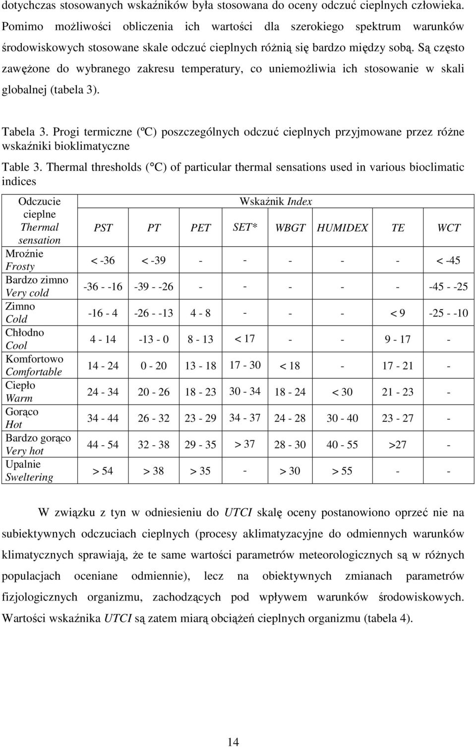 Są często zawęŝone do wybranego zakresu temperatury, co uniemoŝliwia ich stosowanie w skali globalnej (tabela 3). Tabela 3.