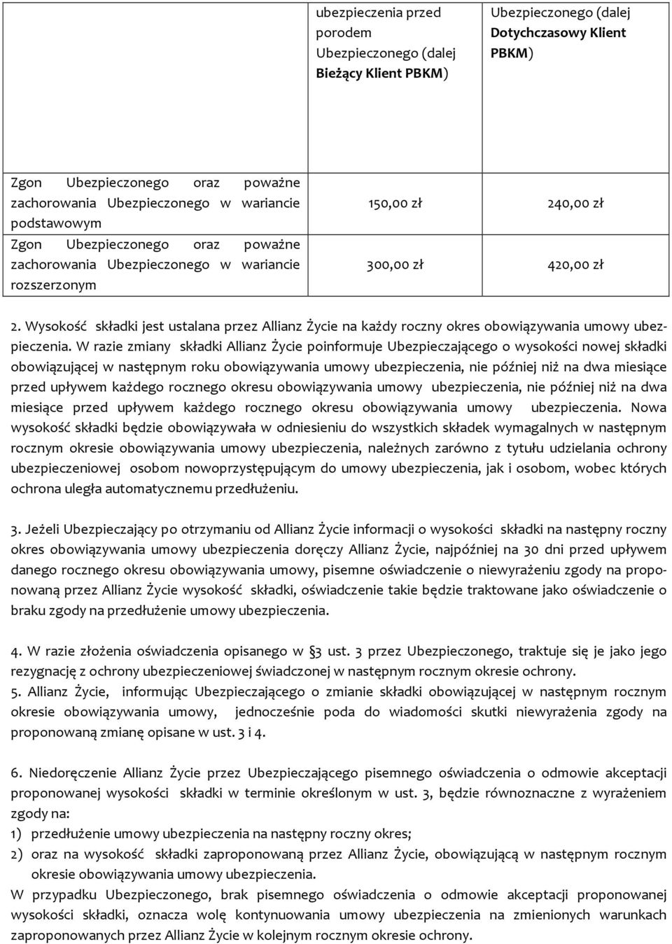 Wysokość składki jest ustalana przez Allianz Życie na każdy roczny okres obowiązywania umowy ubezpieczenia.