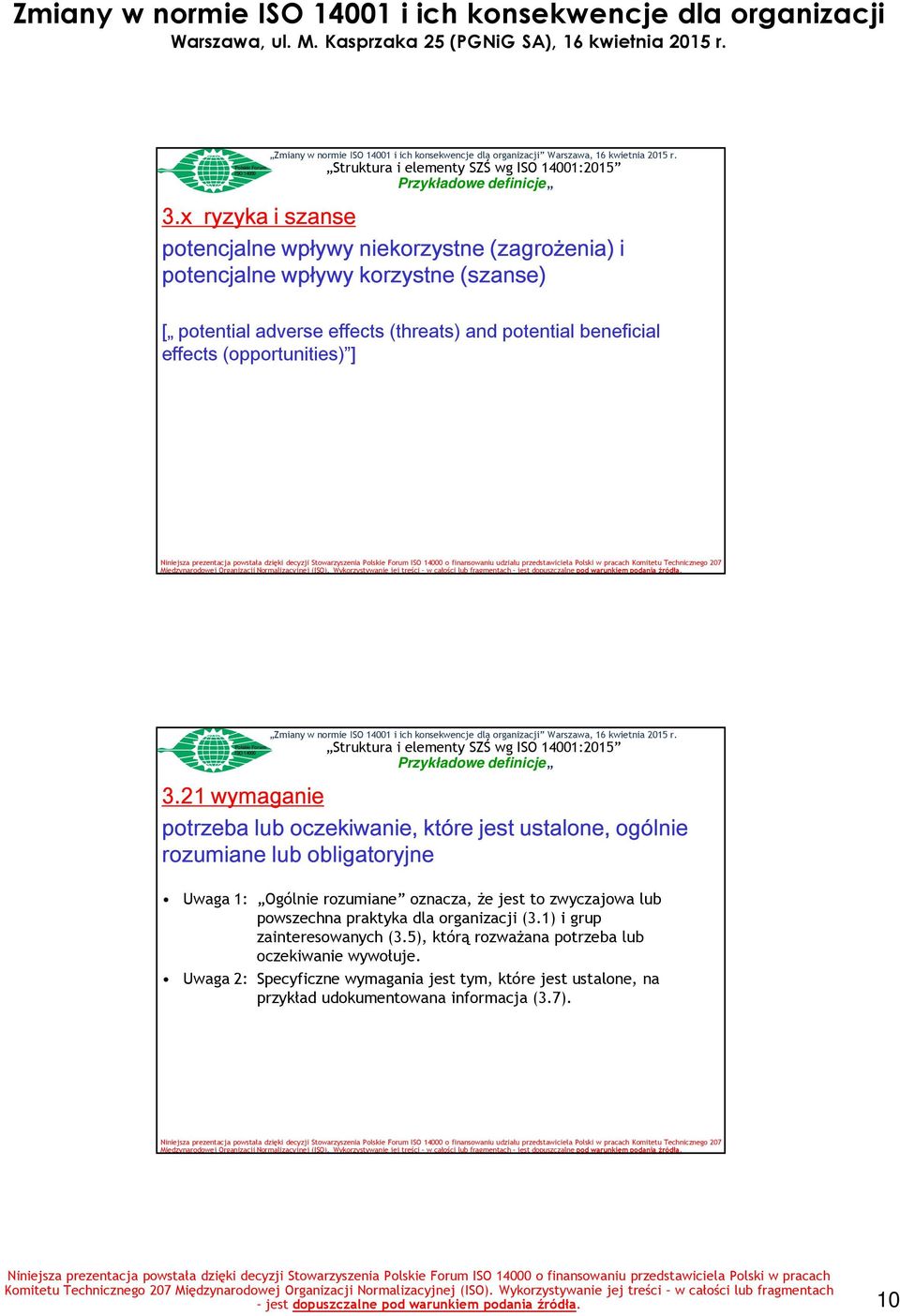21 wymaganie potrzeba lub oczekiwanie, które jest ustalone, ogólnie rozumiane lub obligatoryjne Uwaga 1: Ogólnie rozumiane oznacza, że jest to zwyczajowa lub powszechna praktyka dla