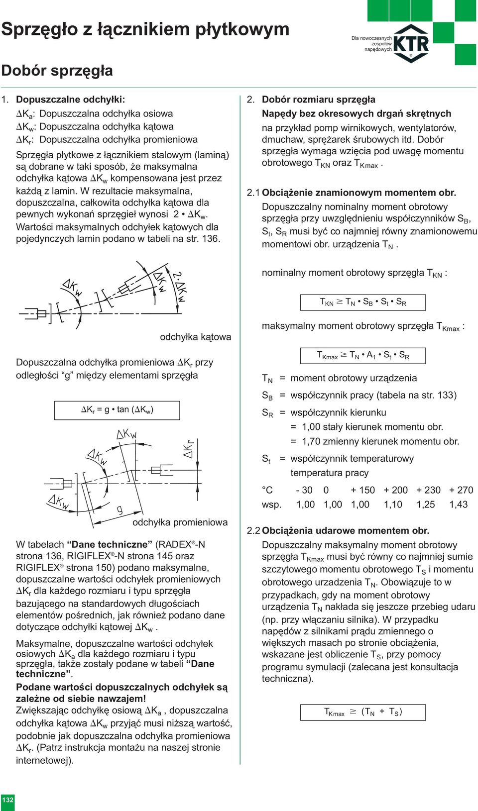 sposób, że maksymalna odchyłka kątowa K w kompensowana jest przez każdą z lamin. W rezultacie maksymalna, dopuszczalna, całkowita odchyłka kątowa dla pewnych wykonań sprzęgieł wynosi 2 K w.