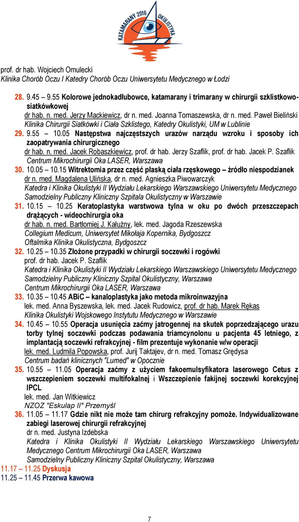 Jerzy Mackiewicz, dr n. med. Joanna Tomaszewska, dr n. med. Paweł Bieliński Klinika Chirurgii Siatkówki i Ciała Szklistego, Katedry Okulistyki, UM w Lublinie 29. 9.55 10.