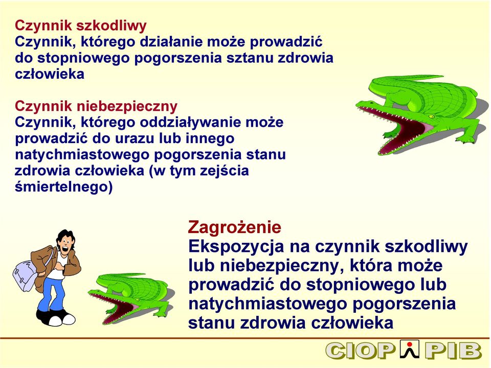 natychmiastowego pogorszenia stanu zdrowia człowieka (w tym zejścia śmiertelnego) ZagroŜenie Ekspozycja na