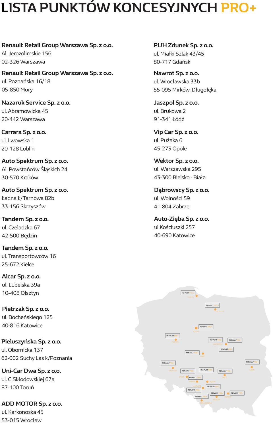 z o.o. ul. Miałki Szlak 43/45 80-717 Gdańsk Nawrot Sp. z o.o. ul. Wrocławska 33b 55-095 Mirków, Długołęka Jaszpol Sp. z o.o. ul. Brukowa 2 91-341 Łódź Vip Car Sp. z o.o. ul. Pużaka 6 45-273 Opole Wektor Sp.