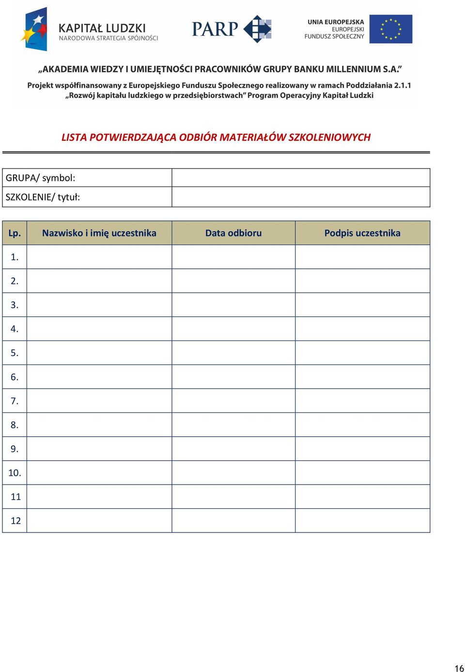 Lp. Nazwisko i imię uczestnika Data odbioru