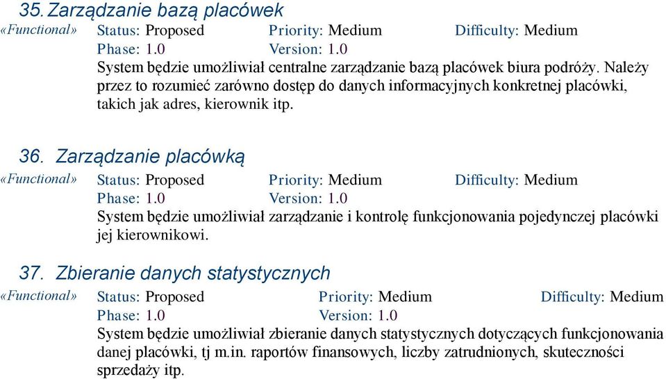 Zarządzanie placówką System będzie umożliwiał zarządzanie i kontrolę funkcjonowania pojedynczej placówki jej kierownikowi. 37.