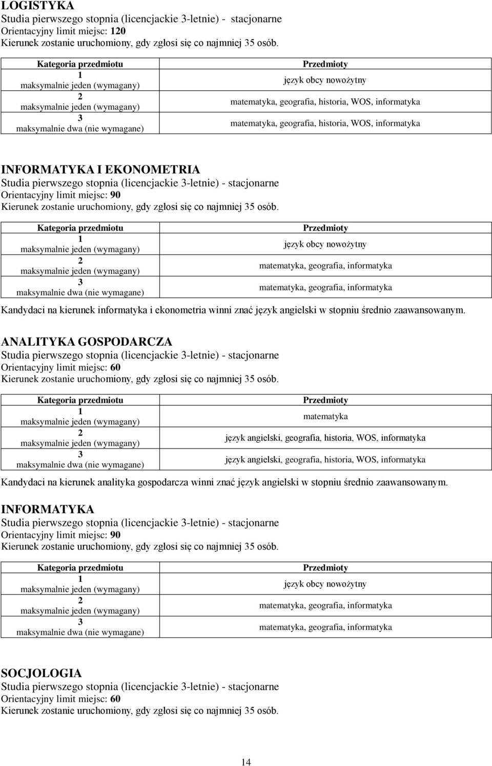 Orientacyjny limit miejsc: 90 Kierunek zostanie uruchomiony, gdy zgłosi się co najmniej 5 osób.