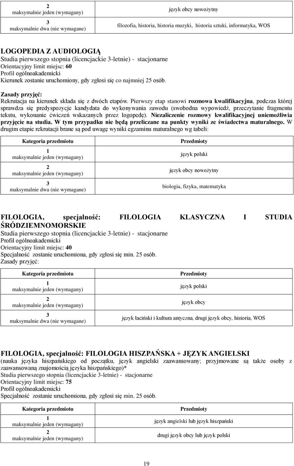 Pierwszy etap stanowi rozmowa kwalifikacyjna, podczas której sprawdza się predyspozycje kandydata do wykonywania zawodu (swobodna wypowiedź, przeczytanie fragmentu tekstu, wykonanie ćwiczeń