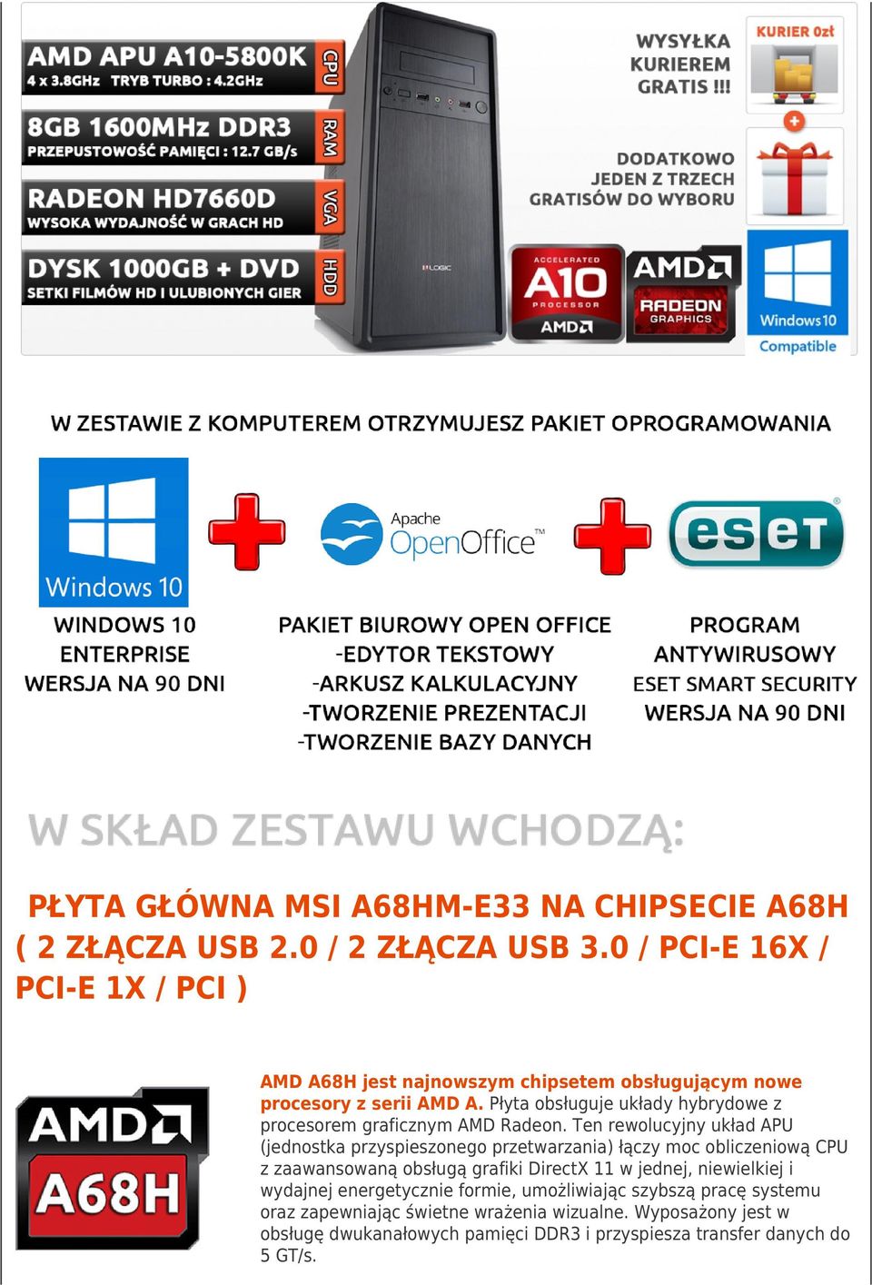 Płyta obsługuje układy hybrydowe z procesorem graficznym AMD Radeon.