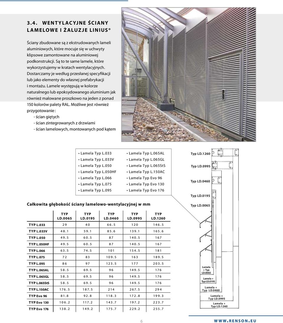 Lamele występują w kolorze naturalnego lub epoksydowanego aluminium jak również malowane proszkowo na jeden z ponad 150 kolorów palety RAL.