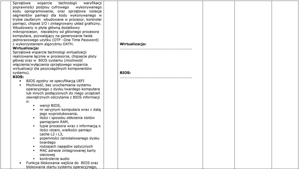 Wbudowany w płyte główną dodatkowy mikroprocesor, niezależny od głównego procesora komputera, pozwalający na generowanie hasła jednorazowego użytku (OTP One Time Password) z wykorzystaniem algorytmu