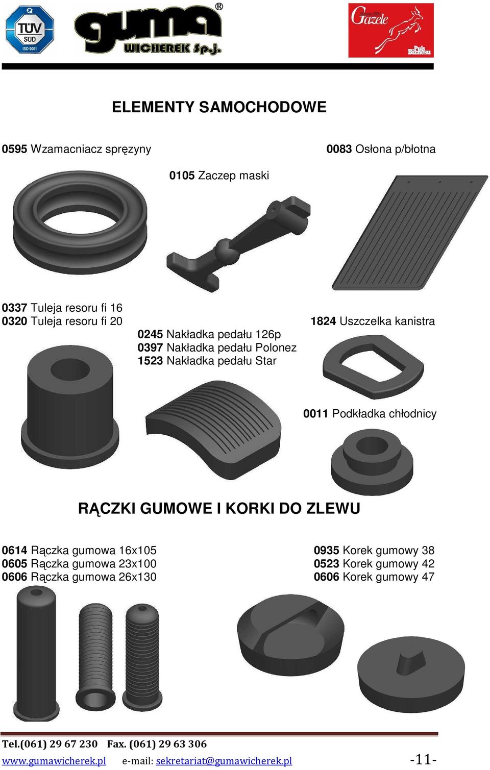 Podkładka chłodnicy RĄCZKI GUMOWE I KORKI DO ZLEWU 0614 Rączka gumowa 16x105 0935 Korek gumowy 38 0605 Rączka gumowa 23x100