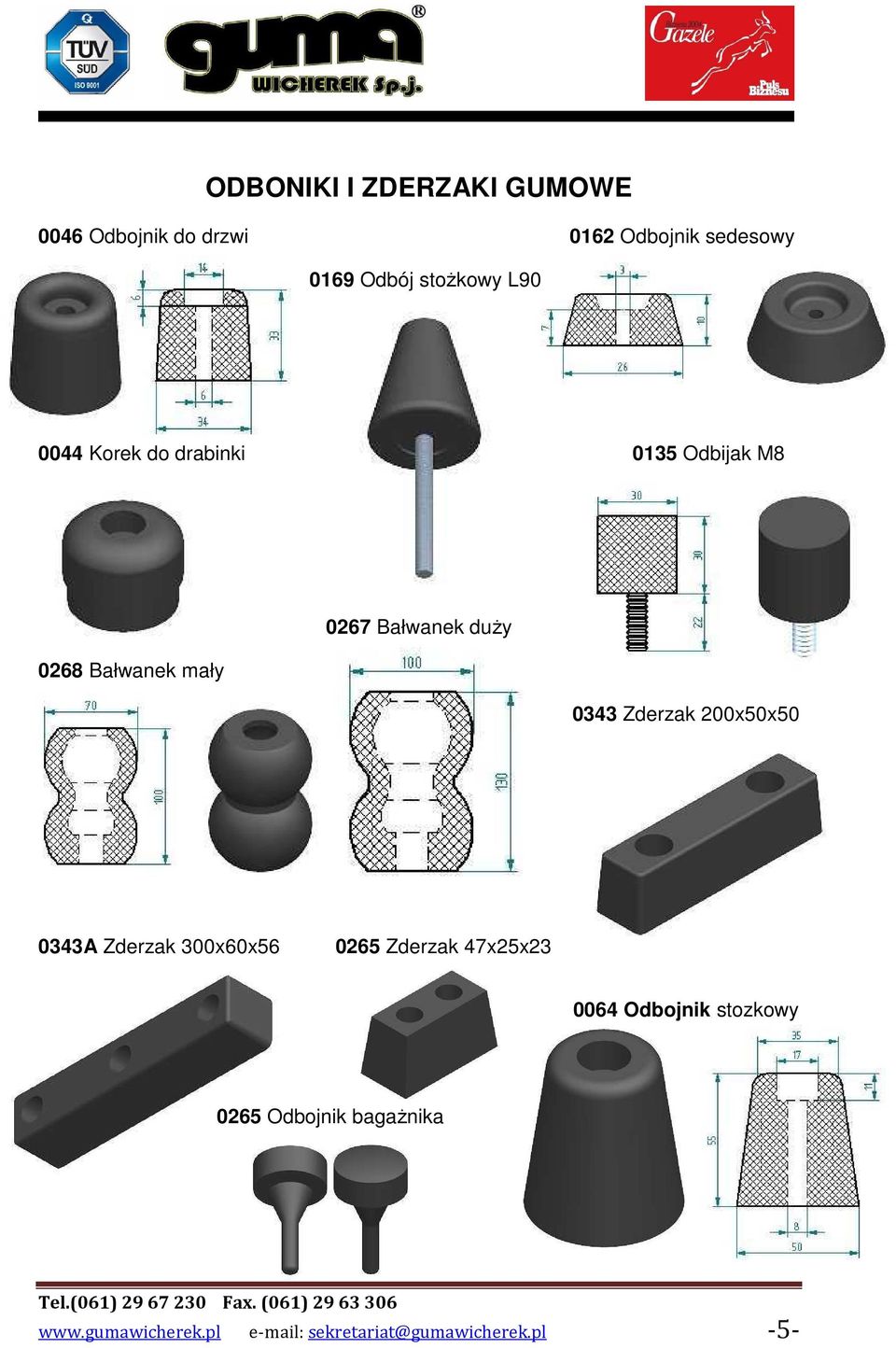 duŝy 0343 Zderzak 200x50x50 0343A Zderzak 300x60x56 0265 Zderzak 47x25x23 0064 Odbojnik