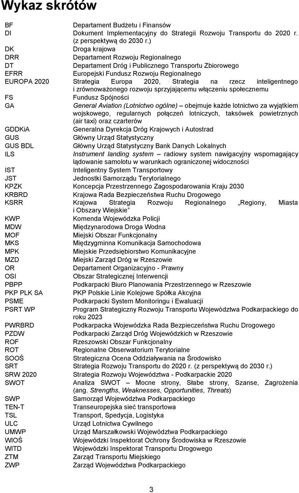 Strategia na rzecz inteligentnego i zrównoważonego rozwoju sprzyjającemu włączeniu społecznemu FS Fundusz Spójności GA General Aviation (Lotnictwo ogólne) obejmuje każde lotnictwo za wyjątkiem