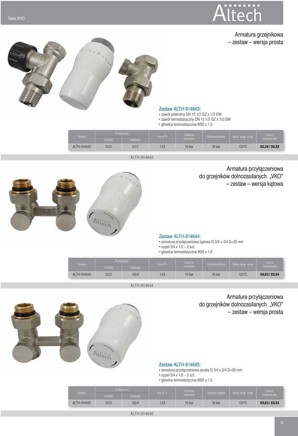 wody ALTH-914643 G1/2 G1/2 1,43 10 bar 16 bar 120 C 80,34 / 98,82 ALTH-914643 Armatura przyłączeniowa do grzejników dolnozasilanych VKO zestaw wersja kątowa Grzejnik Podłączenie Instalacja Zestaw