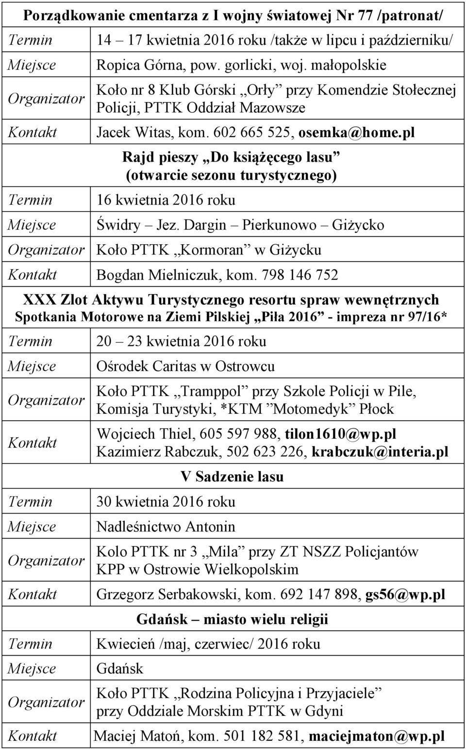 pl Rajd pieszy Do książęcego lasu (otwarcie sezonu turystycznego) 16 kwietnia 2016 roku Świdry Jez. Dargin Pierkunowo Giżycko Bogdan Mielniczuk, kom.