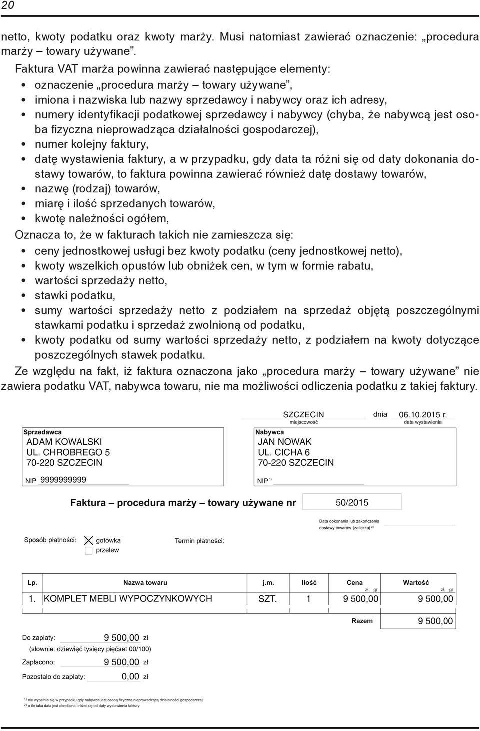 sprzedawcy i nabywcy (chyba, że nabywcą jest osoba fizyczna nieprowadząca działalności gospodarczej), numer kolejny faktury, datę wystawienia faktury, a w przypadku, gdy data ta różni się od daty