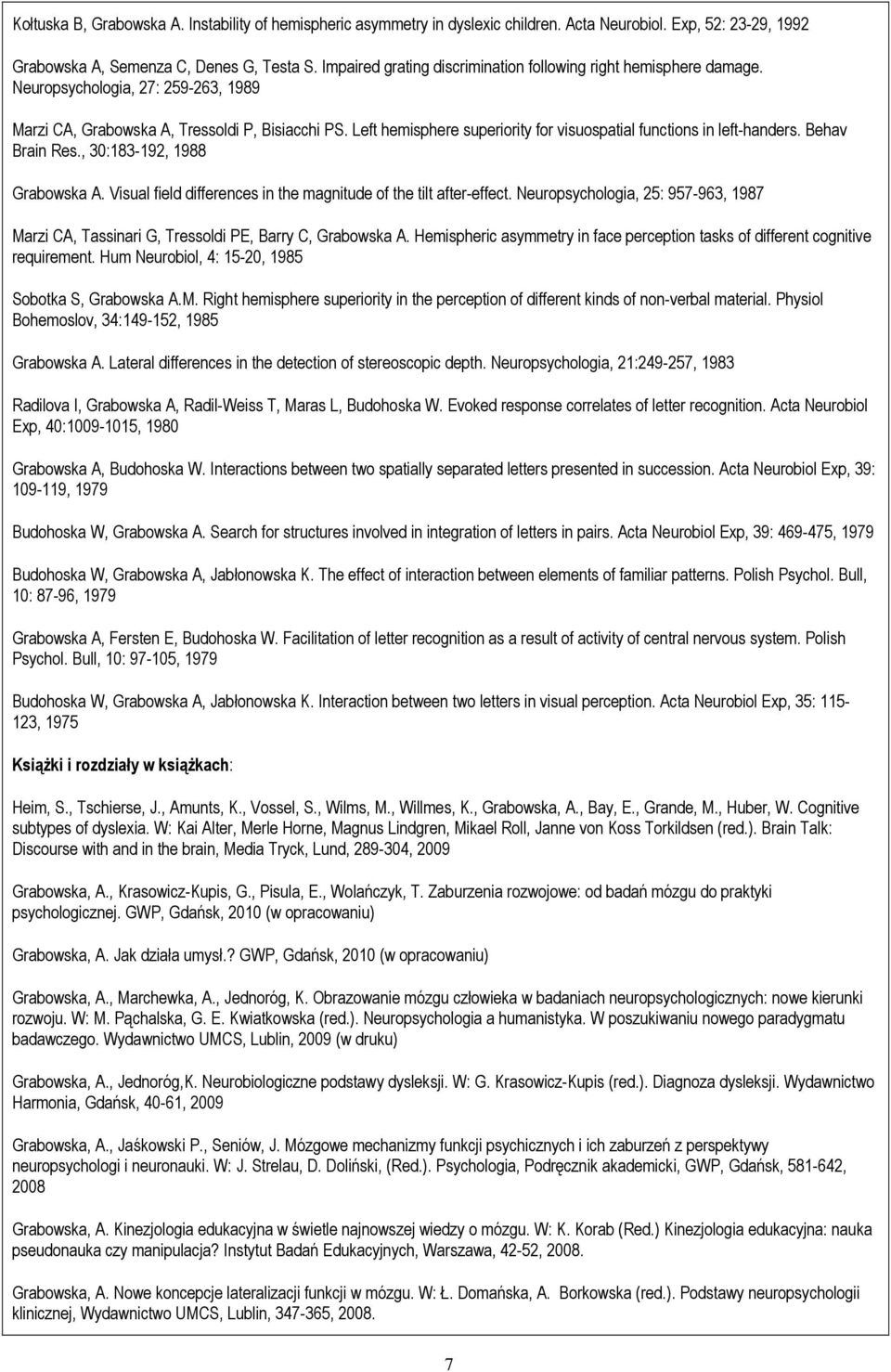 Left hemisphere superiority for visuospatial functions in left-handers. Behav Brain Res., 30:183-192, 1988 Grabowska A. Visual field differences in the magnitude of the tilt after-effect.