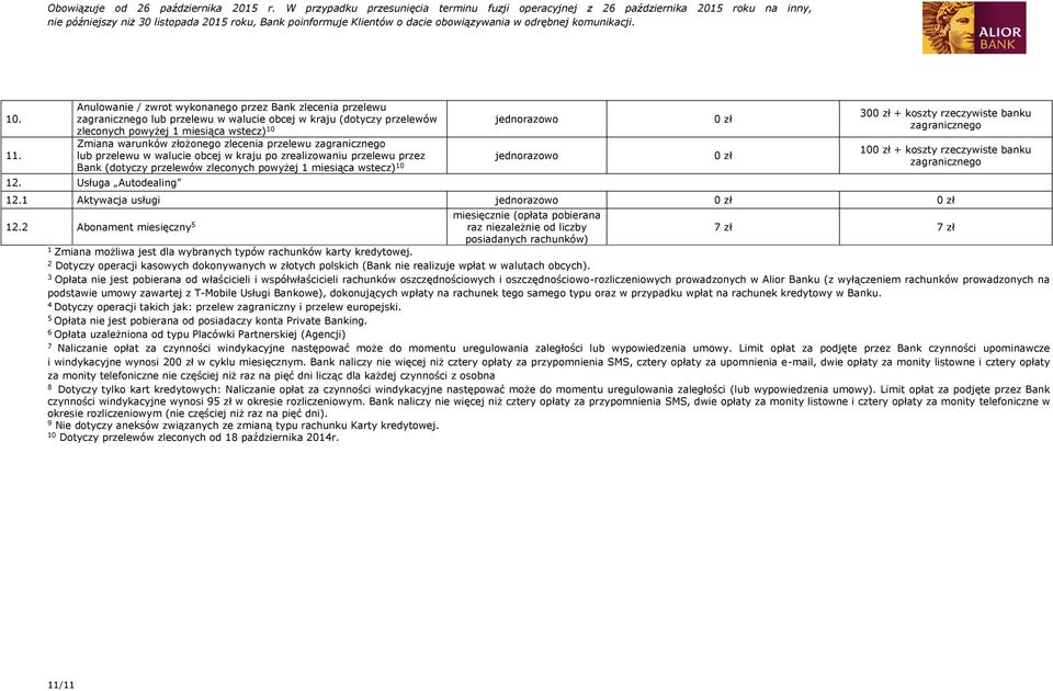 zlecenia przelewu zagranicznego lub przelewu w walucie obcej w kraju po zrealizowaniu przelewu przez Bank (dotyczy przelewów zleconych powyżej 1 miesiąca wstecz) 10 12.