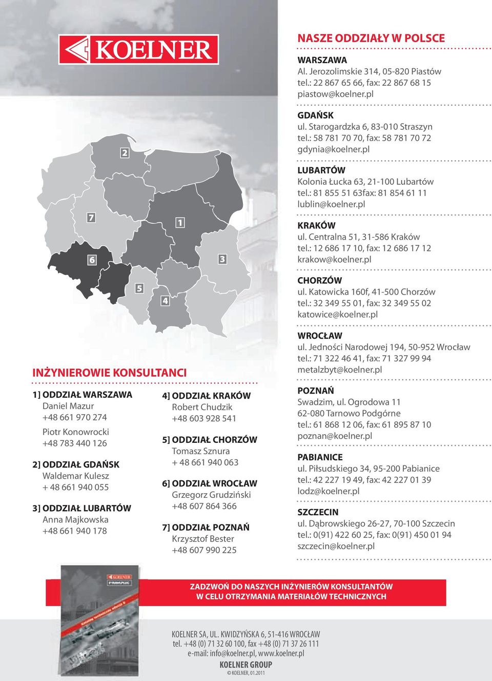 : 12 686 17 10, fax: 12 686 17 12 krakow@koelner.pl 5 4 CHORZÓW ul. Katowicka 160f, 41-500 Chorzów tel.: 32 349 55 01, fax: 32 349 55 02 katowice@koelner.