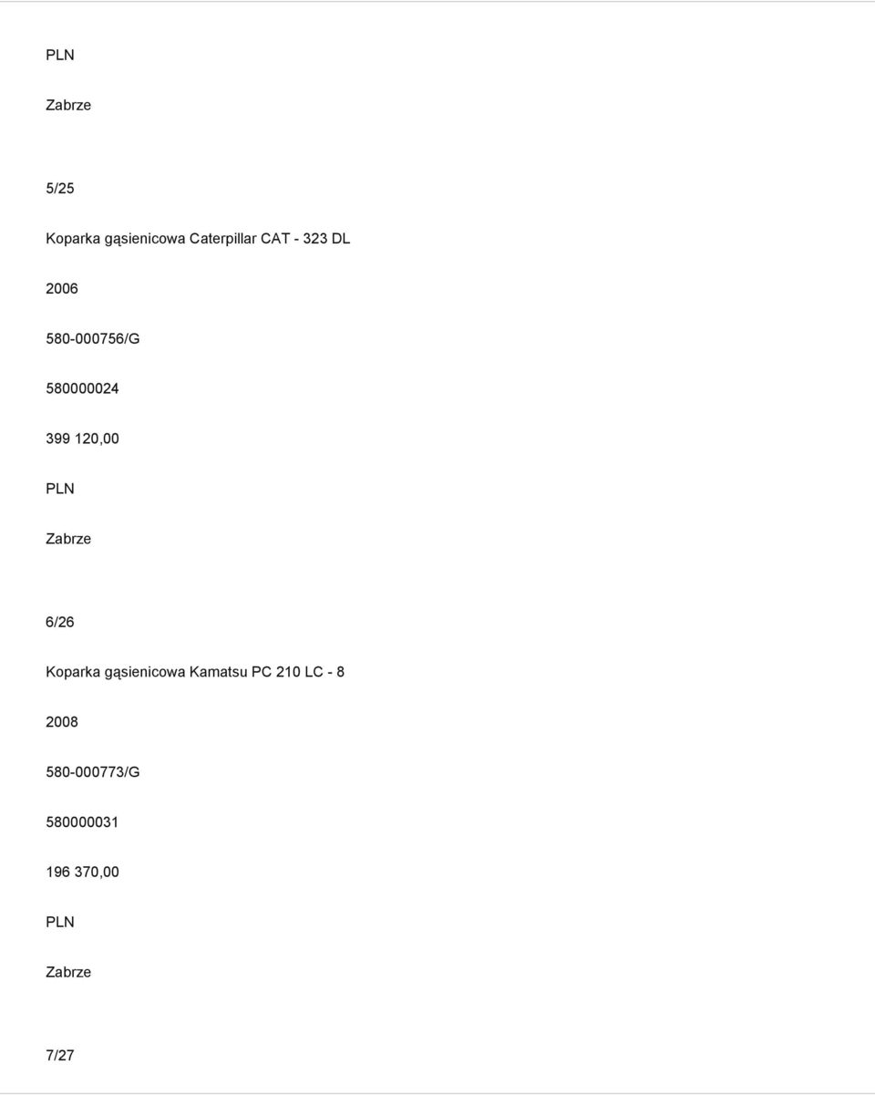 120,00 6/26 Koparka gąsienicowa Kamatsu PC