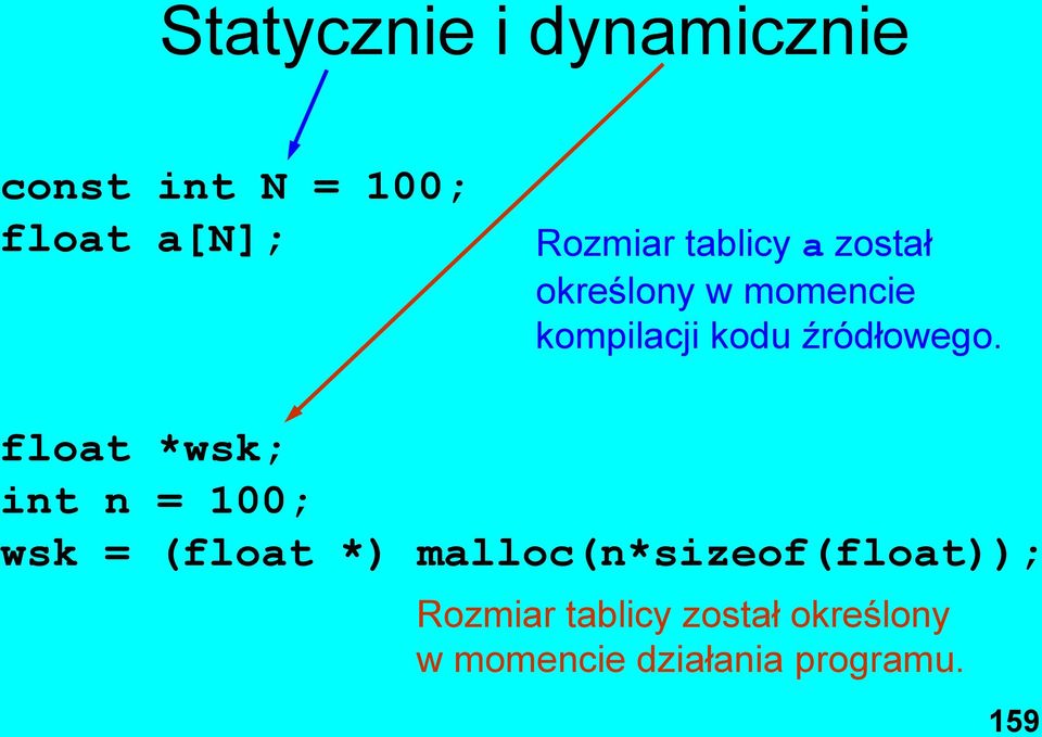 float *wsk; int n = 100; wsk = (float *) malloc(n*sizeof(float));