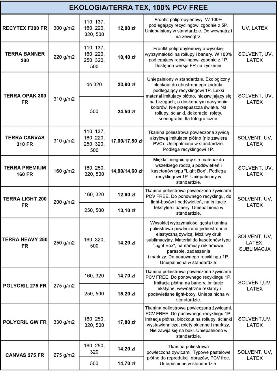 TERRA OPAK 300 310 g/m2 do 320 23,90 zł 24,50 zł Uniepalniony w Ekologiczny blockout do obustronnego zadruku podlegający recyklingowi 1P.