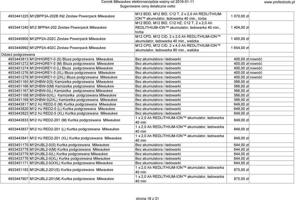 , 1 404,00 zł torba 4933440900 M12PP2A-202C Zestaw Powerpack M12 CPD, M12 CID, 2 x 2,0 Ah REDLITHIUM-ION akumulator, ładowarka 1 405,00 zł 4933440992 M12PP2A-402C Zestaw Powerpack M12 CPD, M12 CID, 2