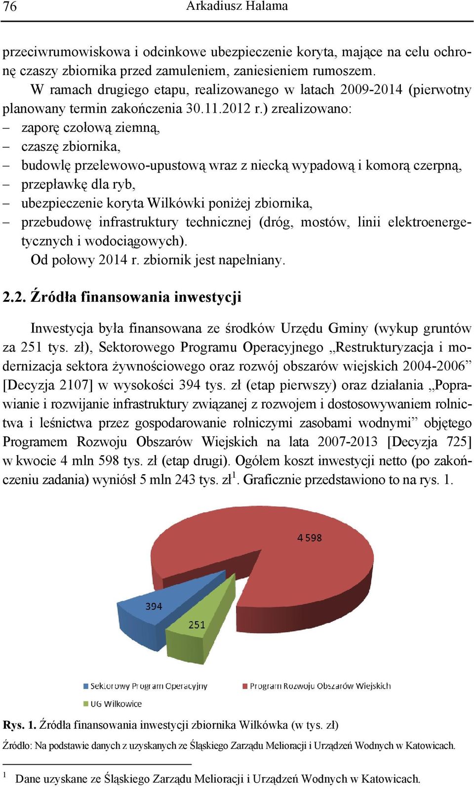 ) zrealizowano: zaporęę czołową ziemną, czaszęę zbiornika, budowlę przelewowo-upustową wraz z niecką wypadową i komorą czerpną, przepławkę dla ryb, ubezpieczenie koryta Wilkówki poniżej zbiornika,