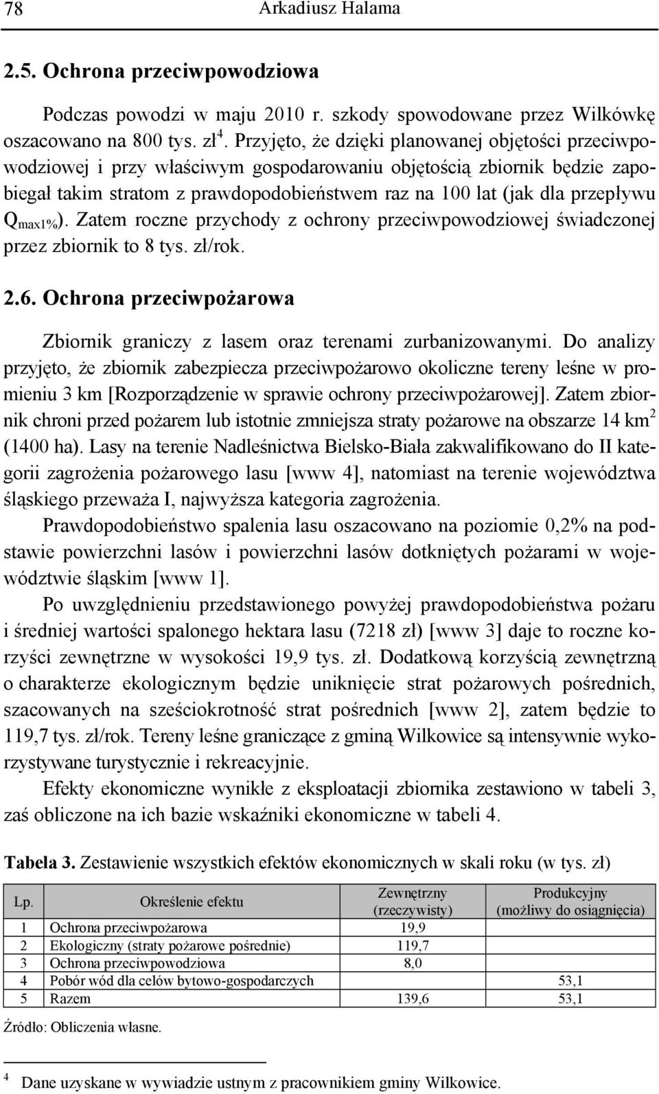 Q max1% ). Zatem roczne przychody z ochrony przeciwpowodziowej świadczonej przez zbiornik to 8 tys. zł/rok. 2.6. Ochrona przeciwpożarowa Zbiornik graniczy z lasem oraz terenami zurbanizowanymi.