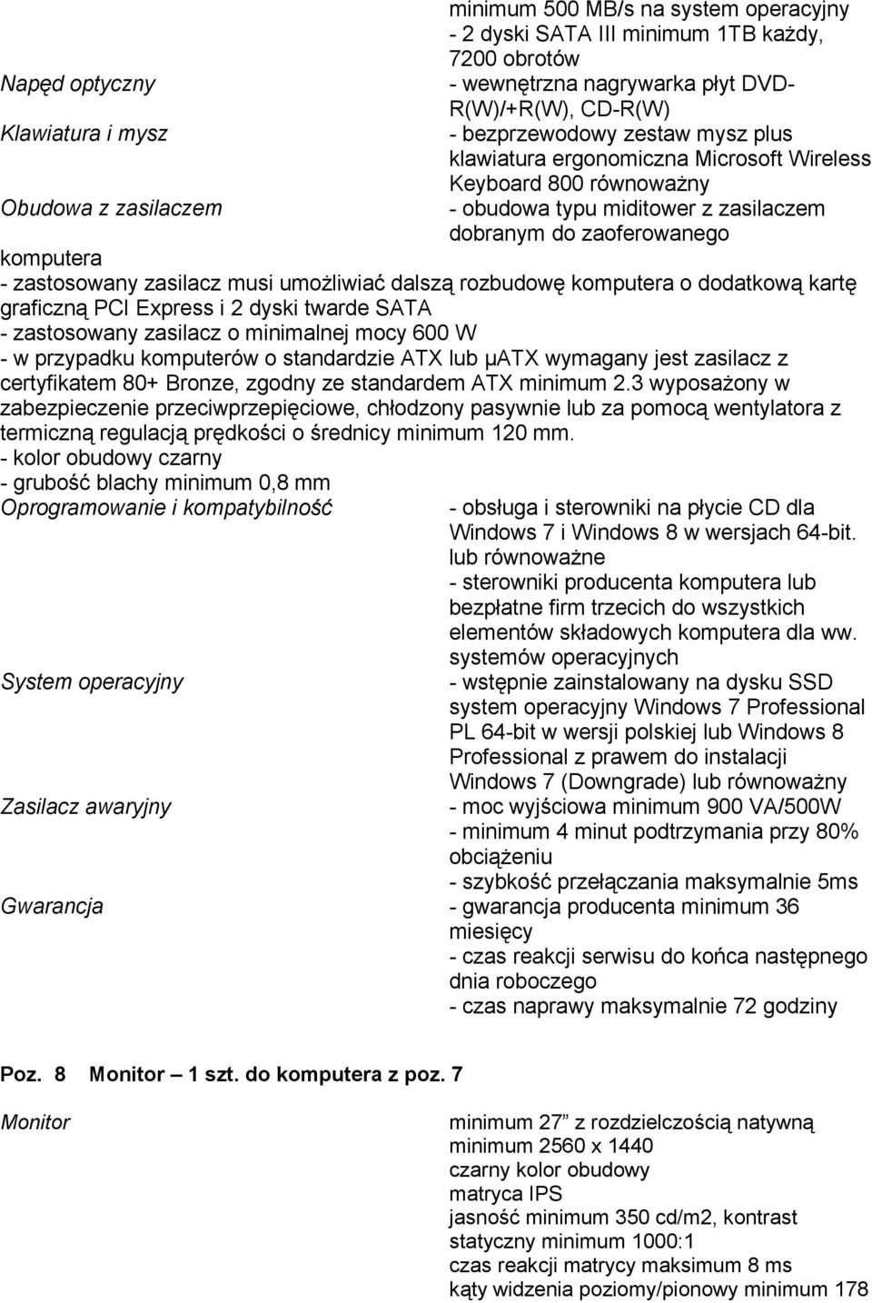 umożliwiać dalszą rozbudowę komputera o dodatkową kartę graficzną PCI Express i 2 dyski twarde SATA - zastosowany zasilacz o minimalnej mocy 600 W - w przypadku komputerów o standardzie ATX lub μatx