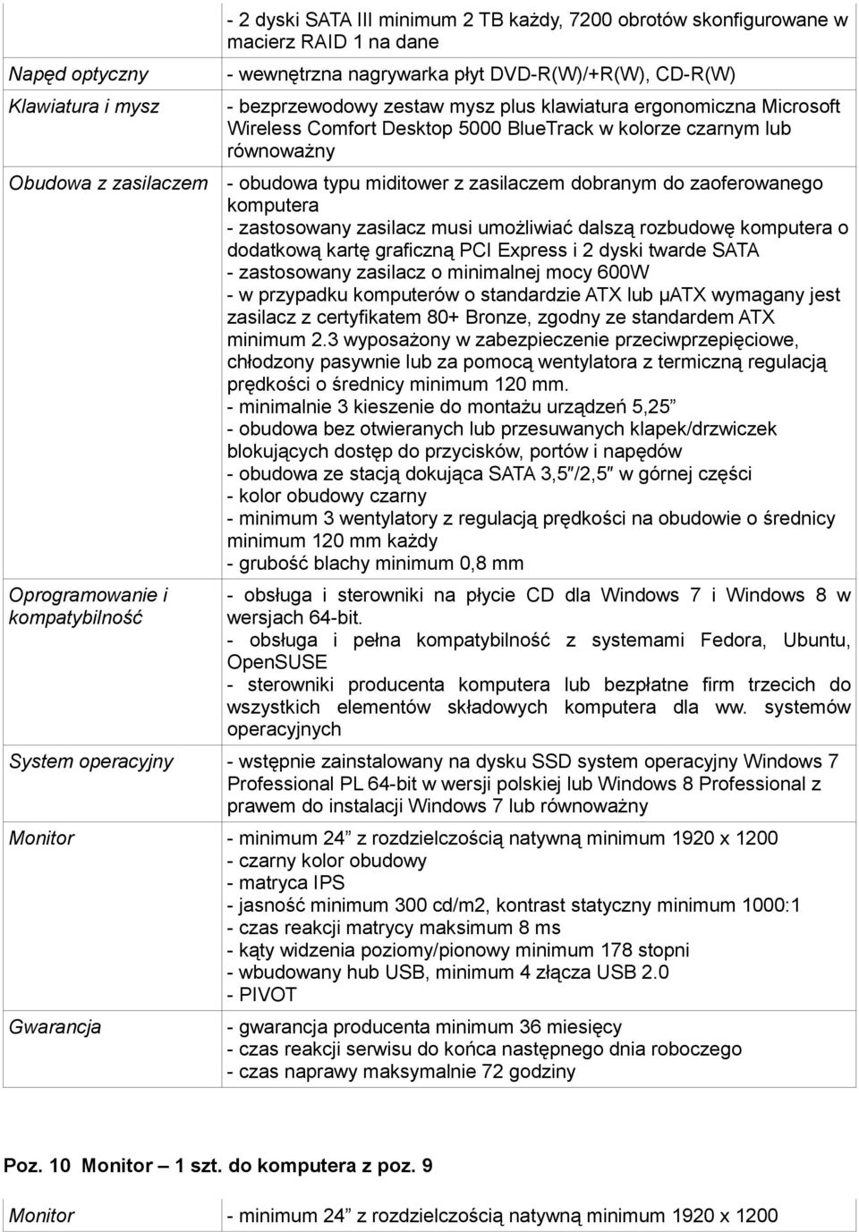 zaoferowanego komputera - zastosowany zasilacz musi umożliwiać dalszą rozbudowę komputera o dodatkową kartę graficzną PCI Express i 2 dyski twarde SATA - zastosowany zasilacz o minimalnej mocy 600W -