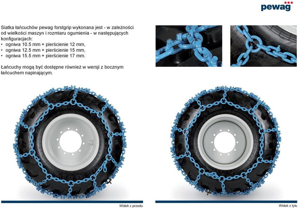 5 mm + pierścienie 12 mm, ogniwa 12.5 mm + pierścienie 15 mm, ogniwa 15.