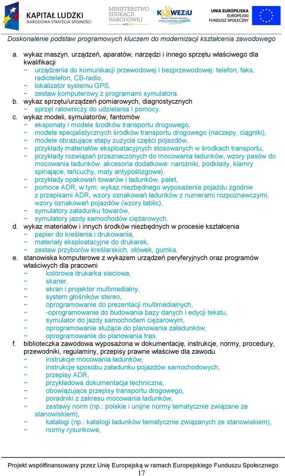 wykaz modeli, symulatorów, fantomów eksponaty i modele środków transportu drogowego, modele specjalistycznych środków transportu drogowego (naczepy, ciągniki), modele obrazujące etapy zużycia części